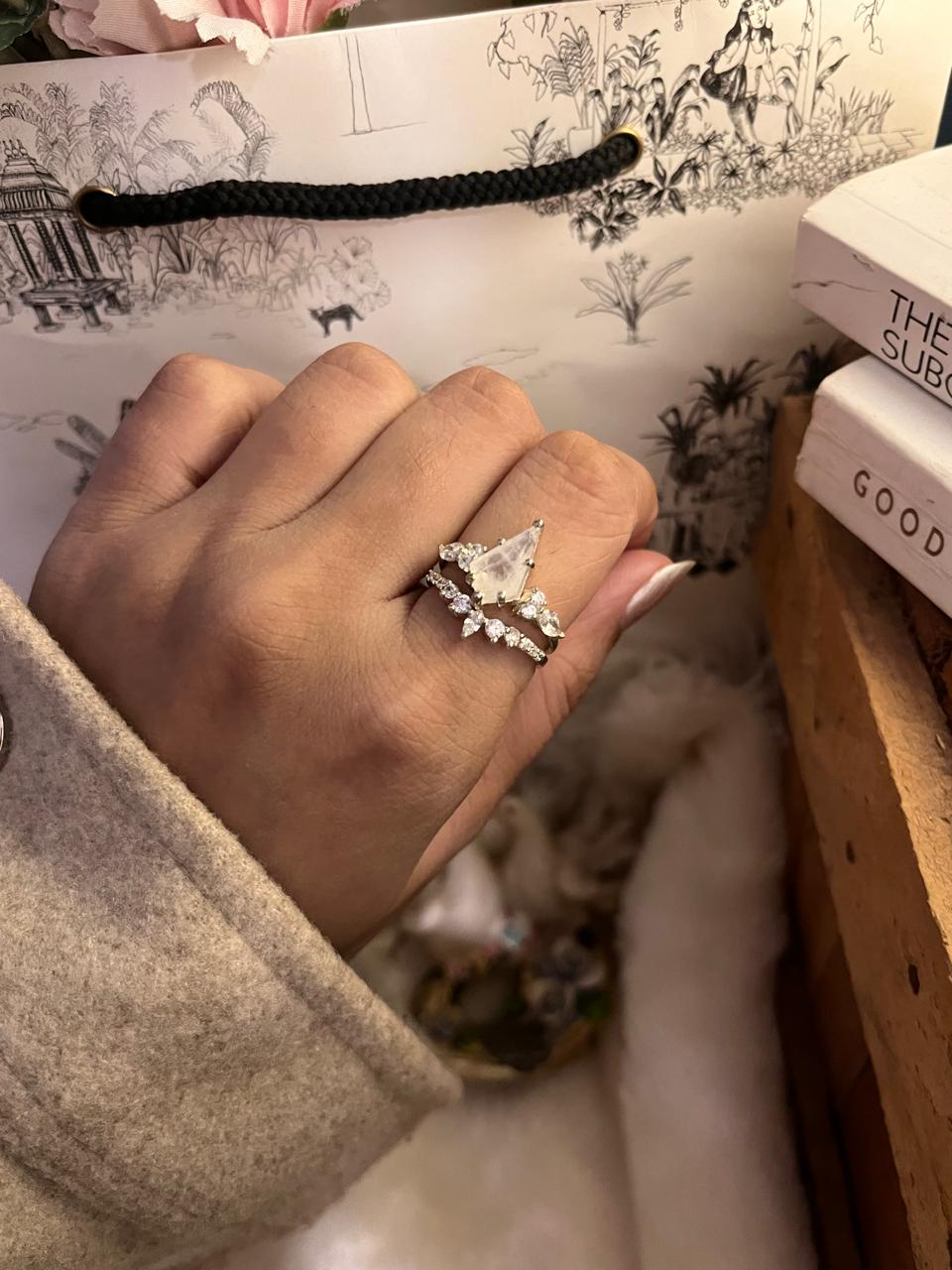 Sterling Silver Ring with Moonstone Solitaire Gemstone