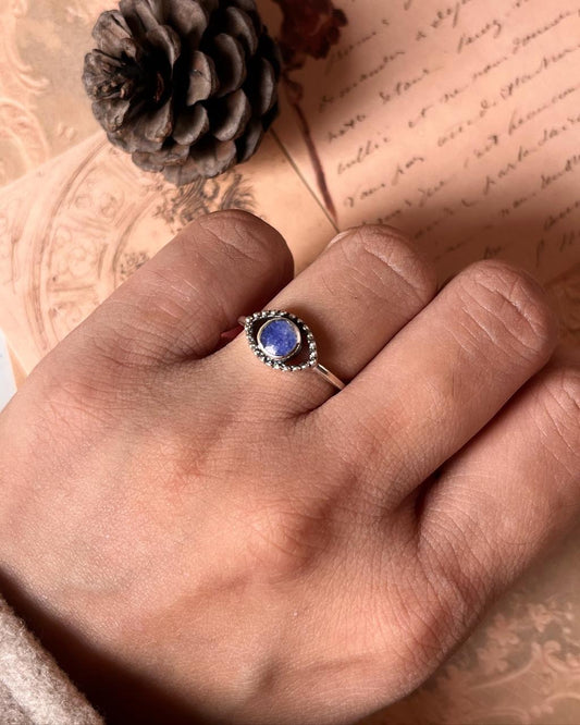 Lapis Evil Eye Silver Ring with Protective Design