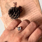Rose quartz oval tribal engraved adjustable silver ring