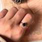 Star black onyx oval tribal engraved adjustable silver ring
