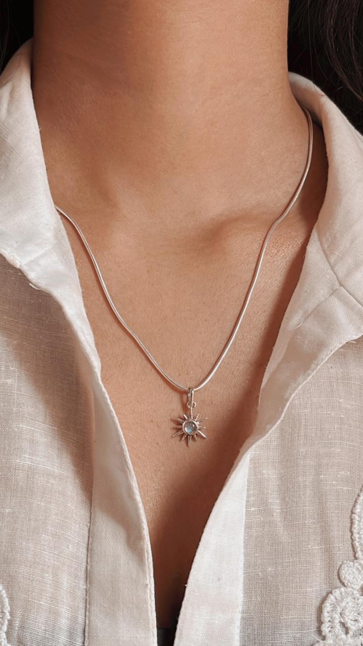 Handcrafted sunshine moonstone necklace in silver