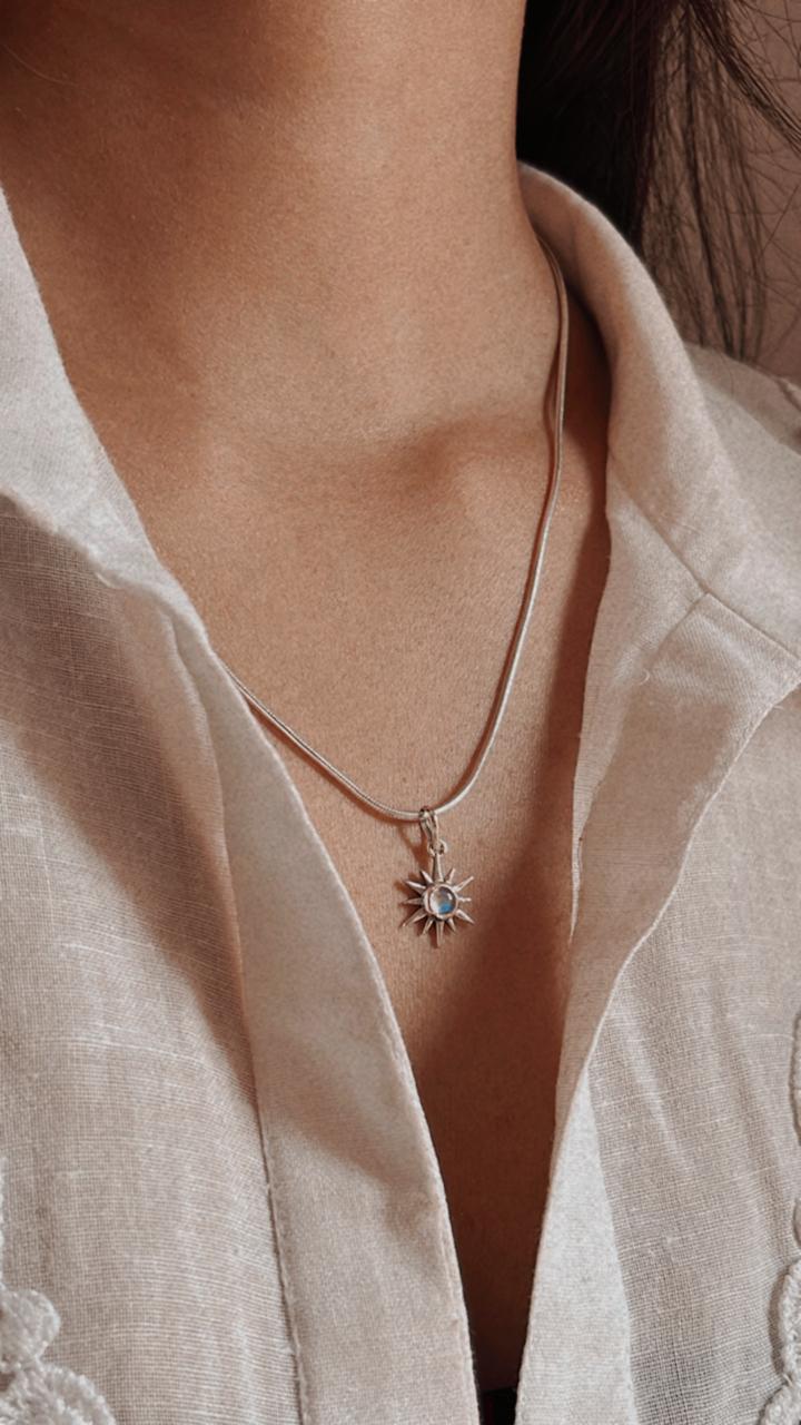 Elegant Moonstone Pendant on Snake Chain Sterling Silver Necklace
