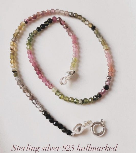 Colorful Tourmaline Anklet with Sterling Silver Chain