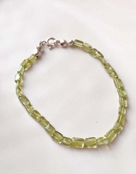 Peridot Rectangular Crystal Bracelet for Healing and Prosperity