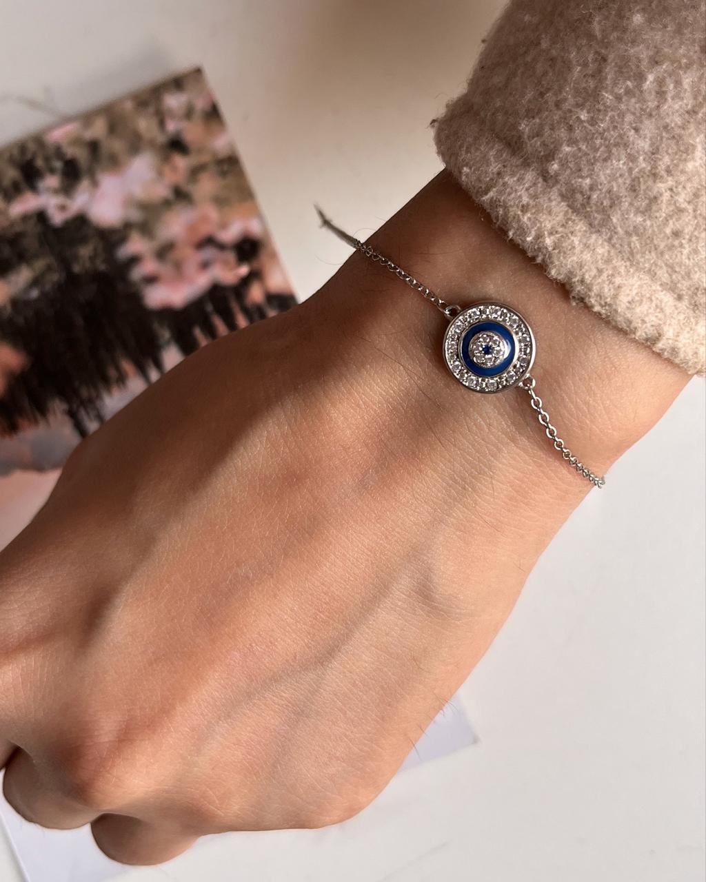 Round Evil Eye CZ Bracelet for Spiritual Protection