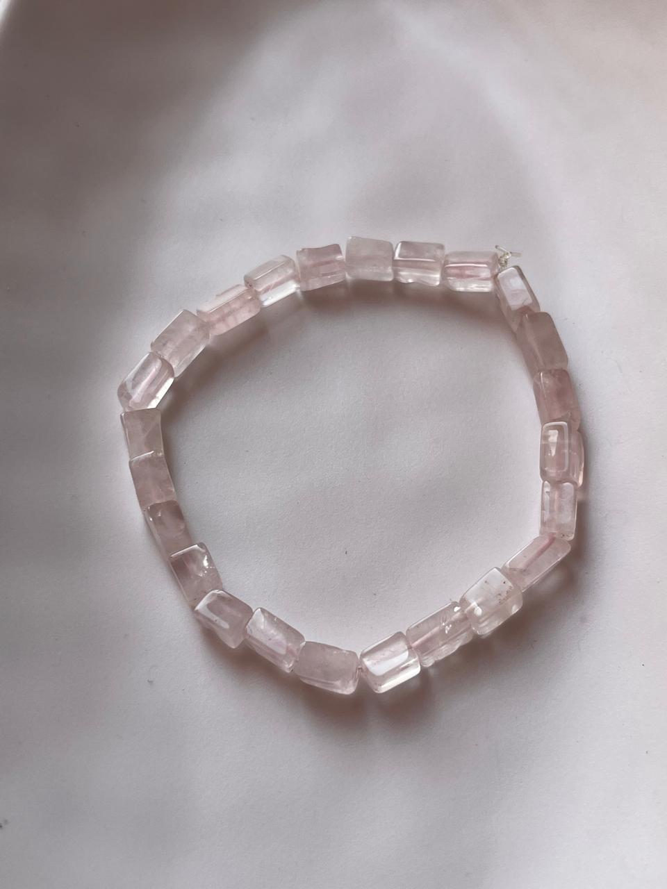 Rose Quartz Rectangular Crystal Bracelet for Peace and Balance