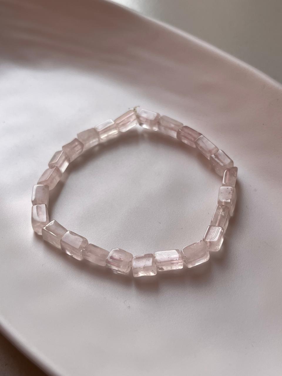 Rose Quartz Rectangular Bracelet for Emotional Healing