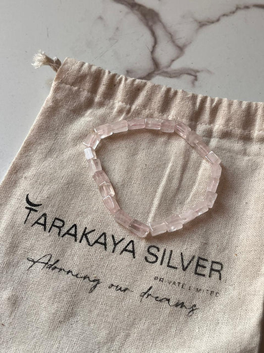 Rose Quartz Rectangular Crystal Bracelet for Love