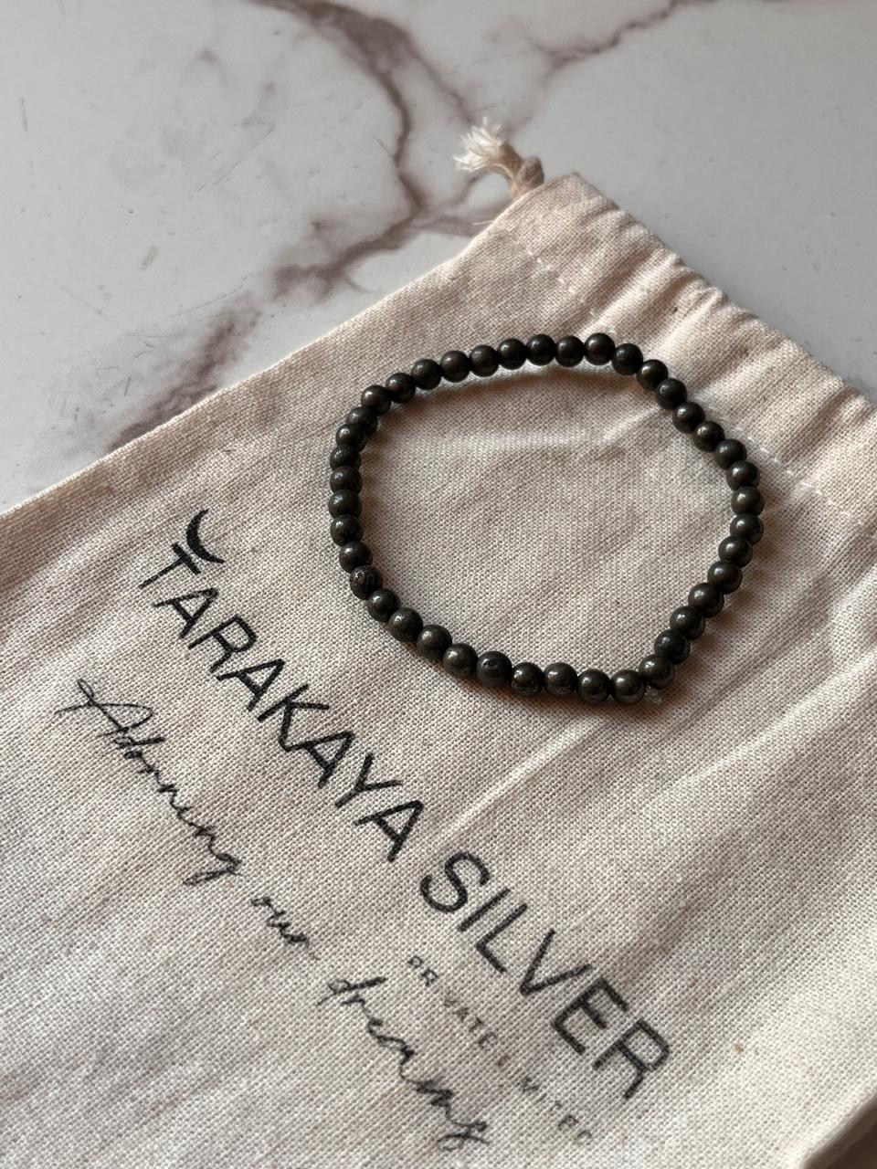 4MM Pyrite Round Bead Bracelet on Elastic Cord