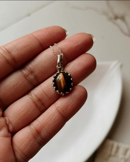 Silver Pendant with Oval Tiger Eye Stone