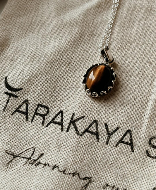 Sterling Silver Tiger Eye Oval Pendant Necklace