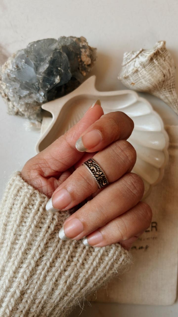 Tribal Flower Rawa Silver Ring for Mid or Little Finger