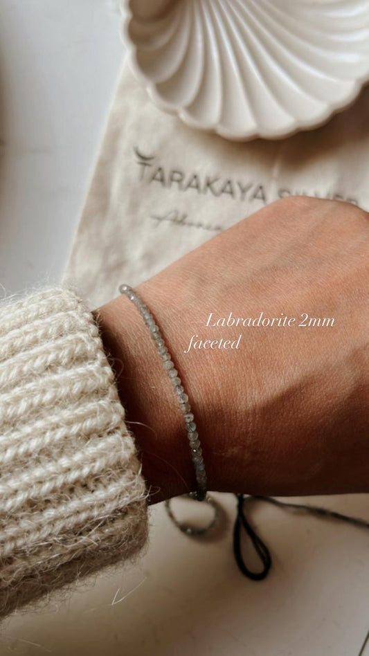 Labradorite 2MM Faceted Crystal Silver Bracelet