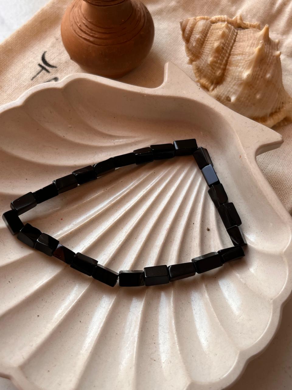 Black Onyx Bracelet with Rectangular Crystal Design