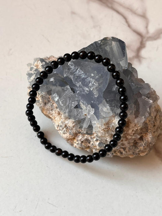 Black Onyx Plain Round 4MM Crystal Bracelet