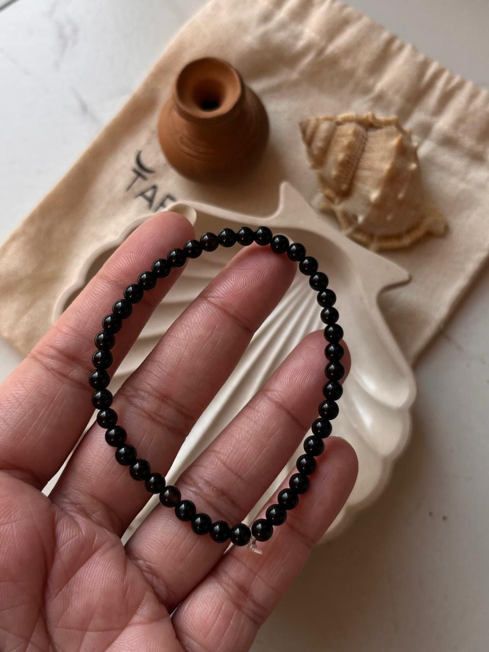 Elegant Black Onyx 4MM Round Crystal Bracelet