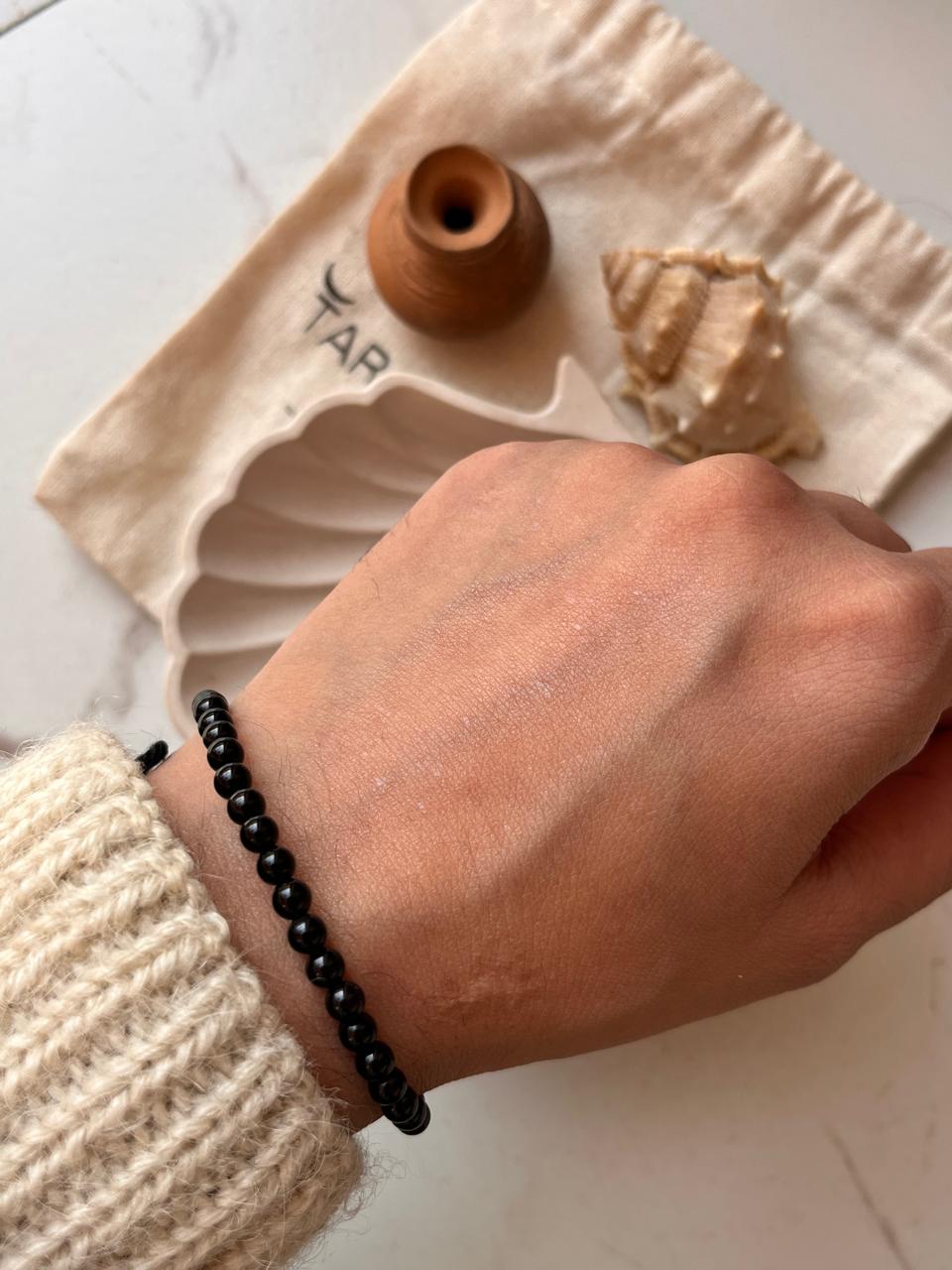4MM Round Black Onyx Crystal Bracelet