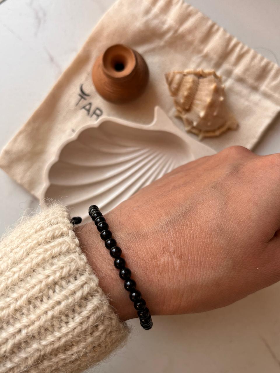 Black Onyx Crystal Bracelet with 4MM Round Beads