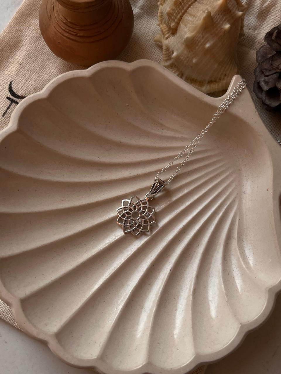 Elegant Lotus Mandala Silver Necklace