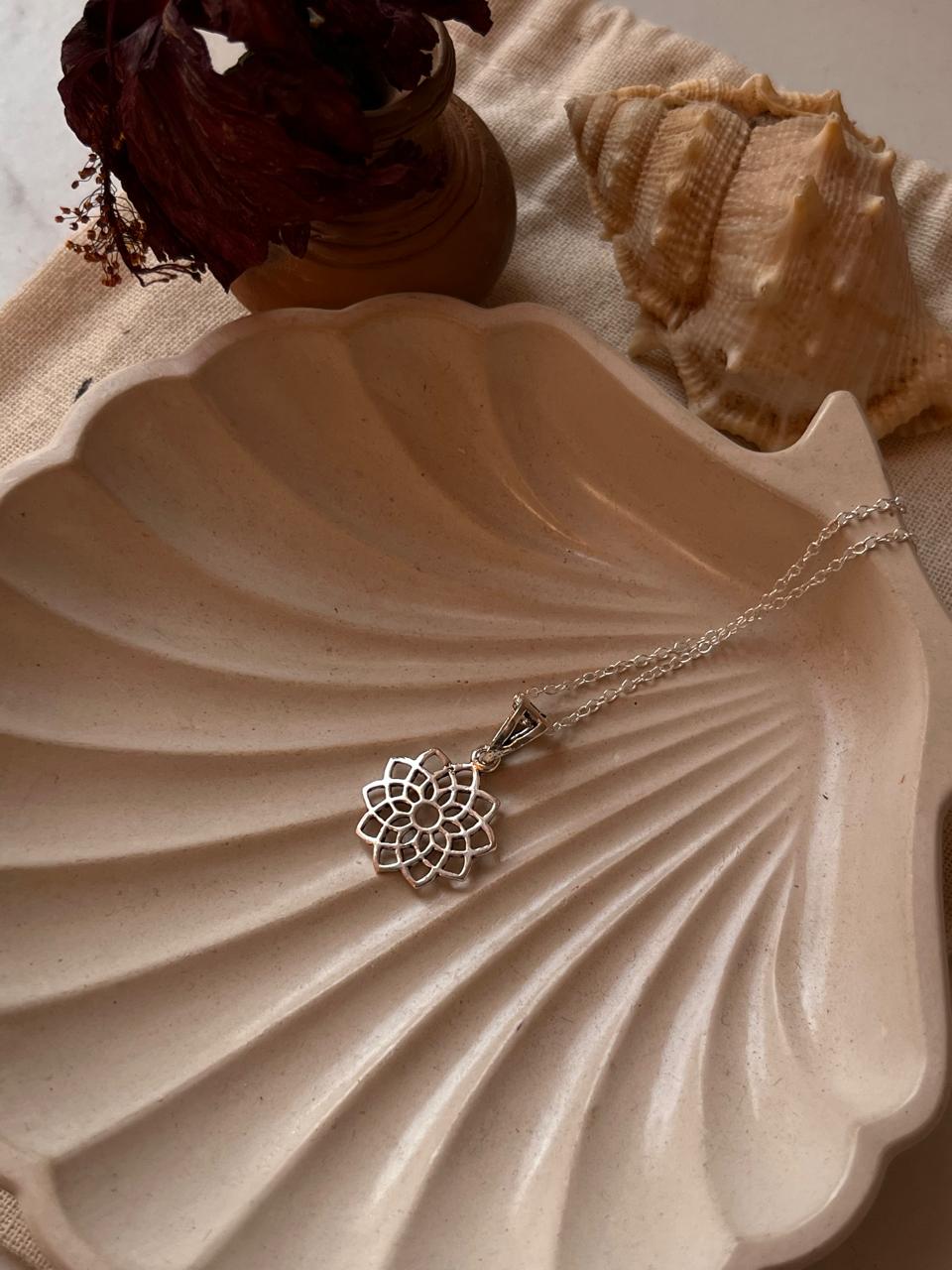Silver Necklace with Lotus Mandala Design