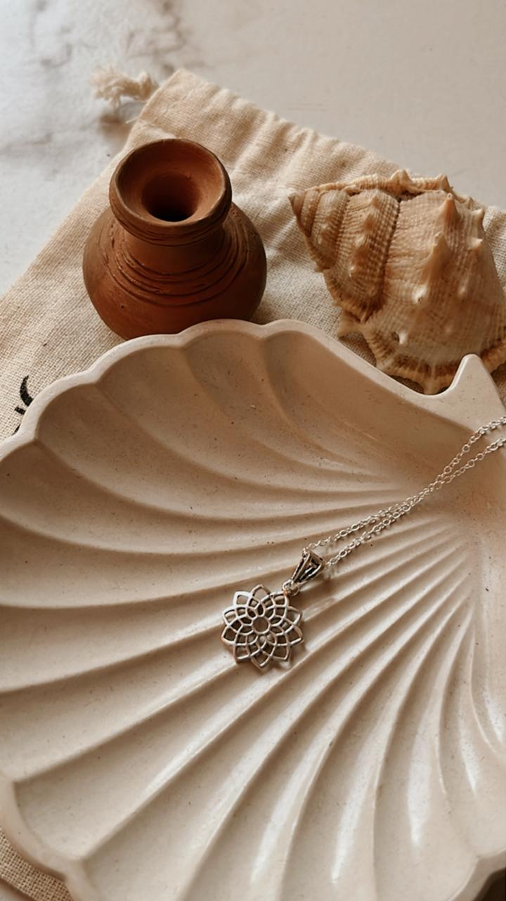 Handcrafted Lotus Mandala Silver Necklace