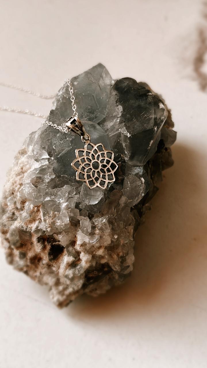 Sterling Silver Lotus Mandala Necklace