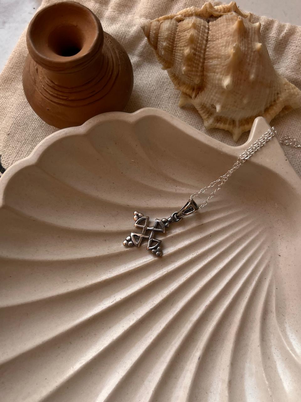 Tribal Silver Necklace with Kolam Pattern