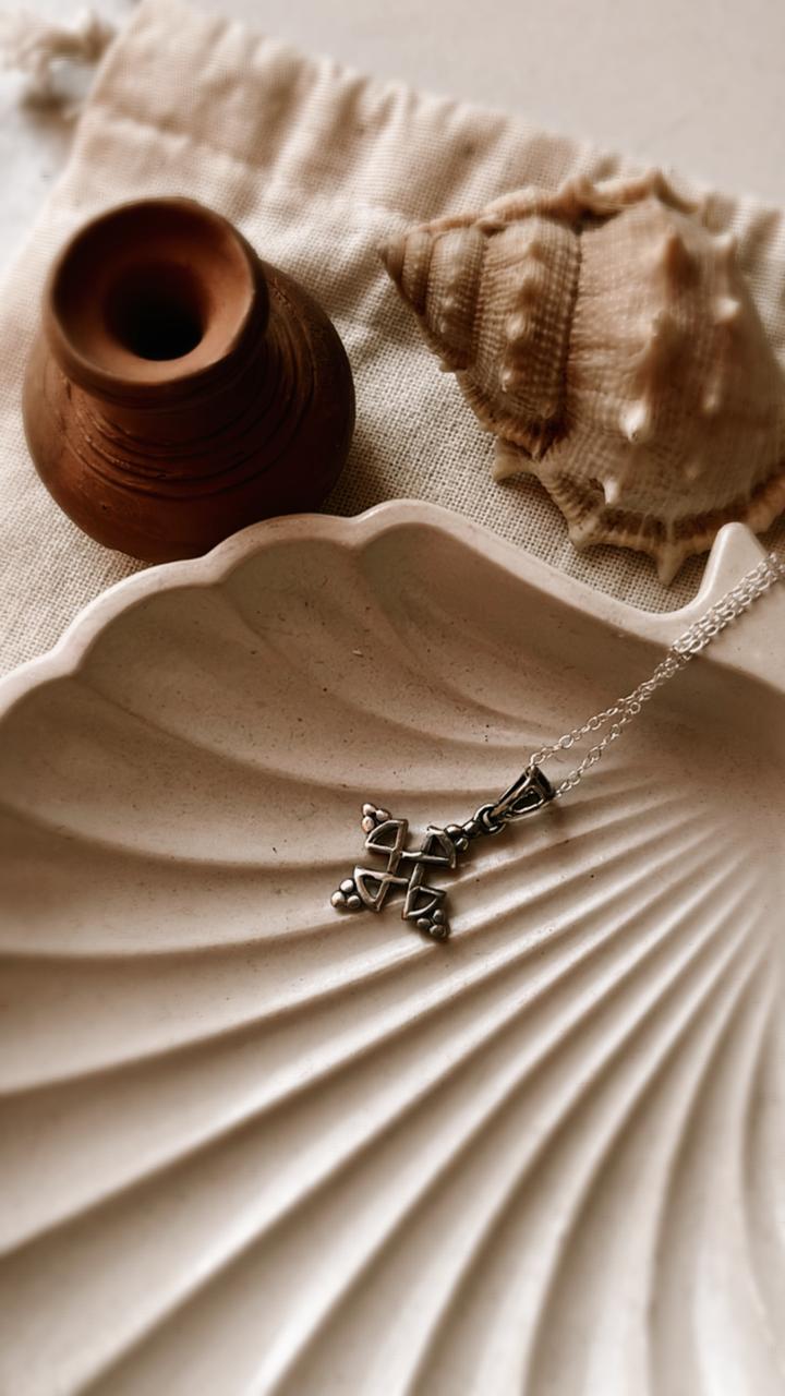 Handcrafted Tribal Kolam Silver Necklace