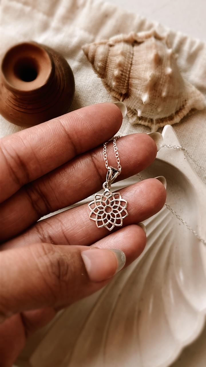 Lotus Mandala Pendant Necklace in Silver