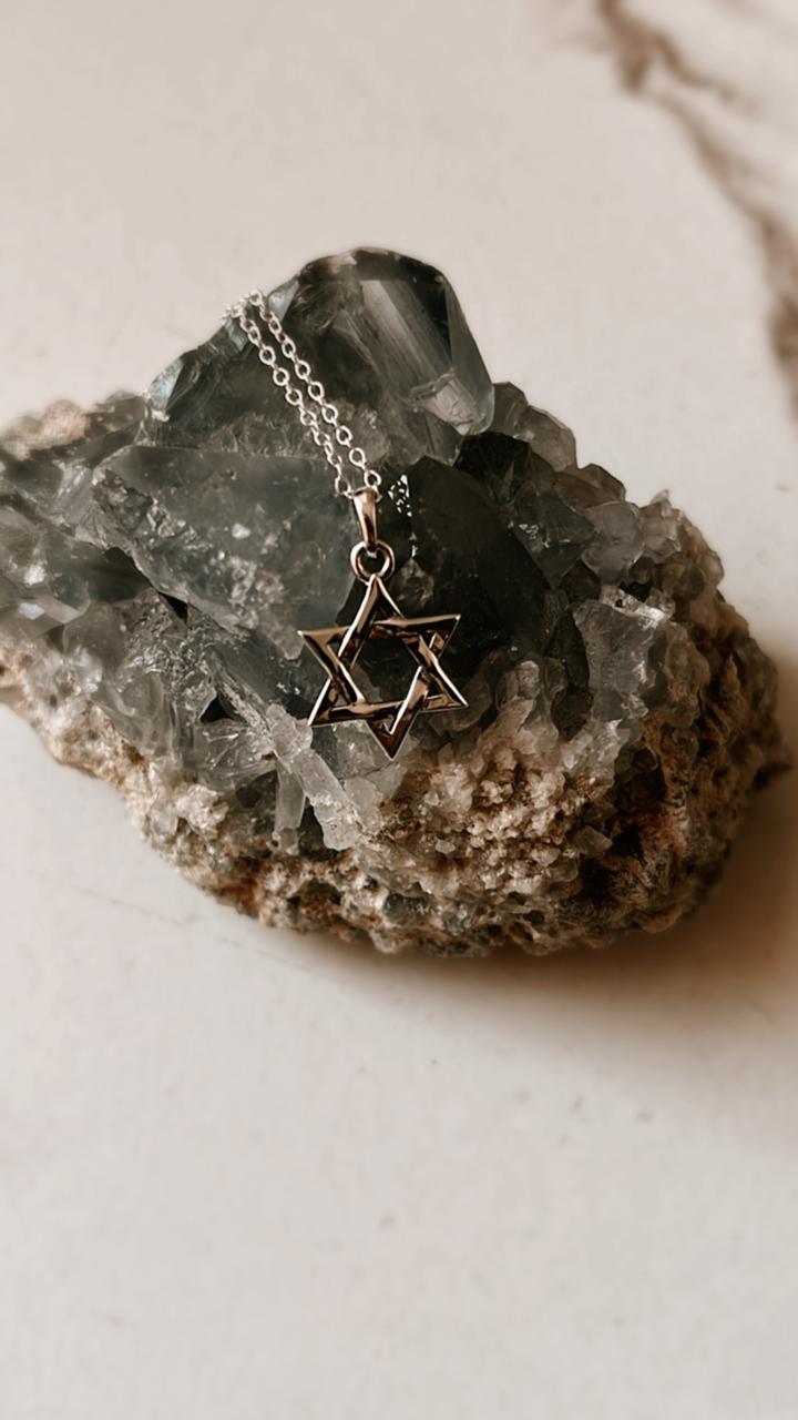 Silver Star of David Necklace 6 Points Design