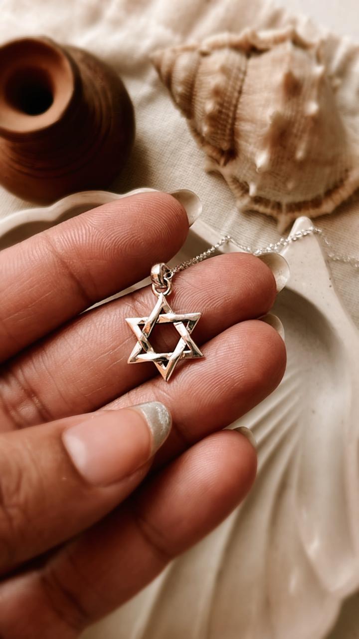 Silver Necklace with 6 Points Star of David Pendant