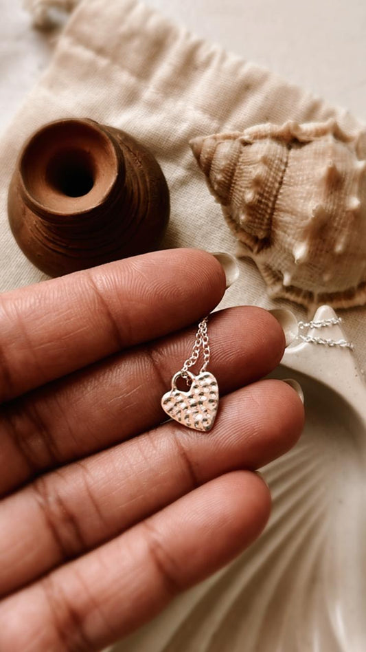 Hammered Heart Pendant Necklace in Silver