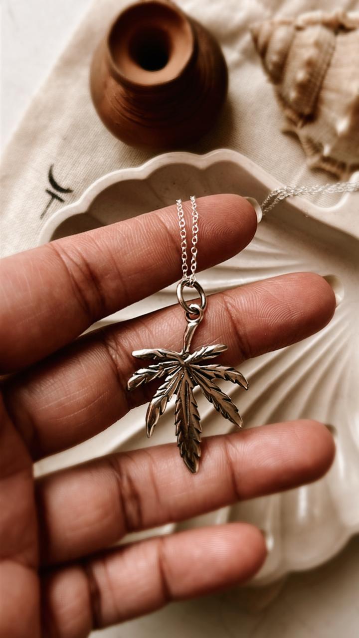 Sterling Silver Hemp Leaf Cut Out Necklace