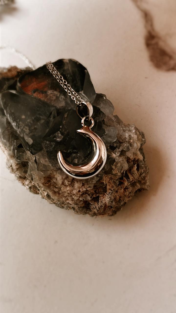 Elegant Moon Design Silver Necklace
