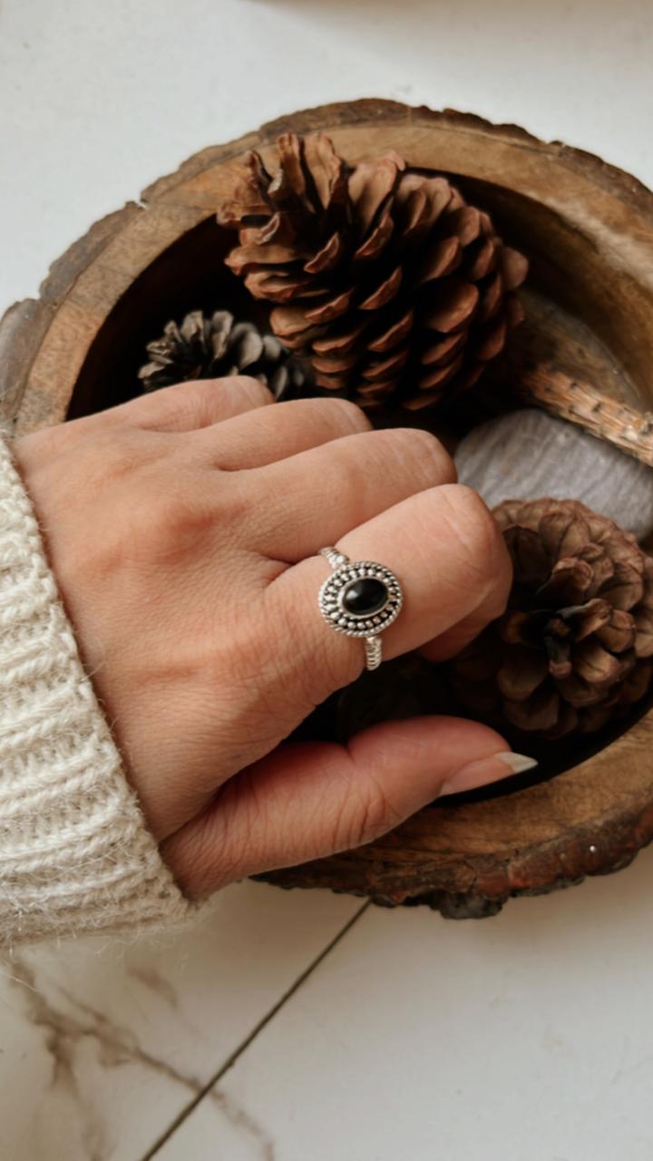 Stackable Black Onyx Rawa Tribal Silver Ring