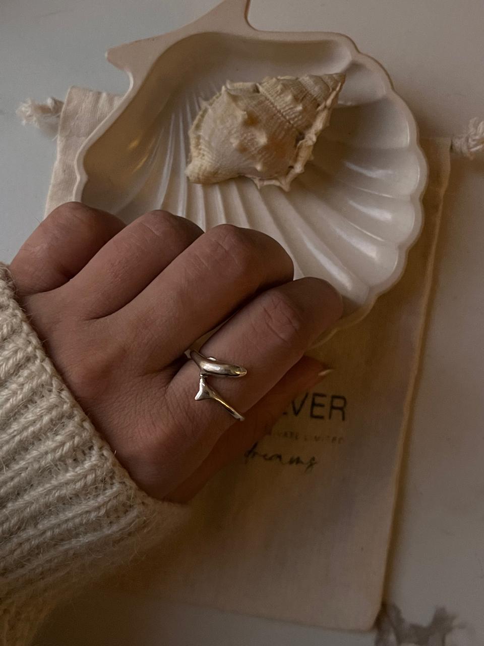 Elegant dolphin silver ring with sleek, flowing design