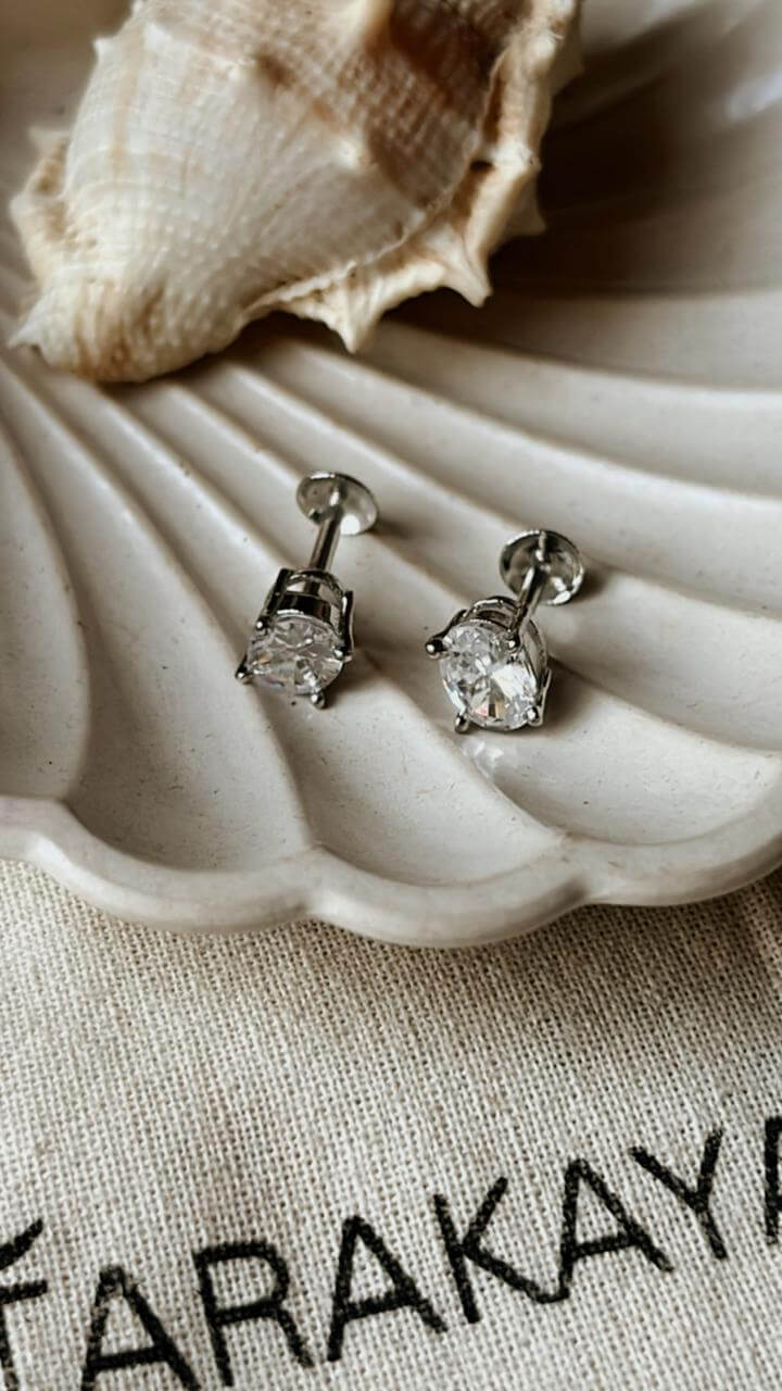 Cz Oval Cut 7MM Statement Silver Studs South Screw