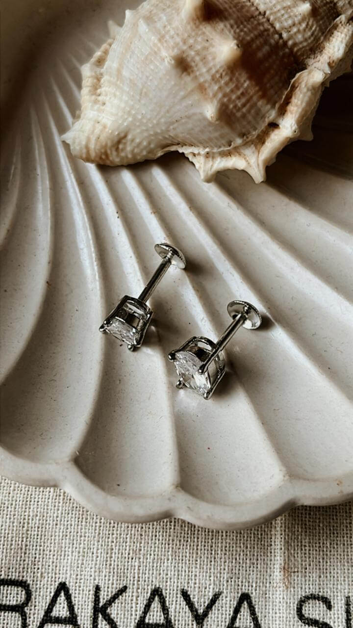 South Screw 7MM Cz Oval Cut Silver Stud Earrings
