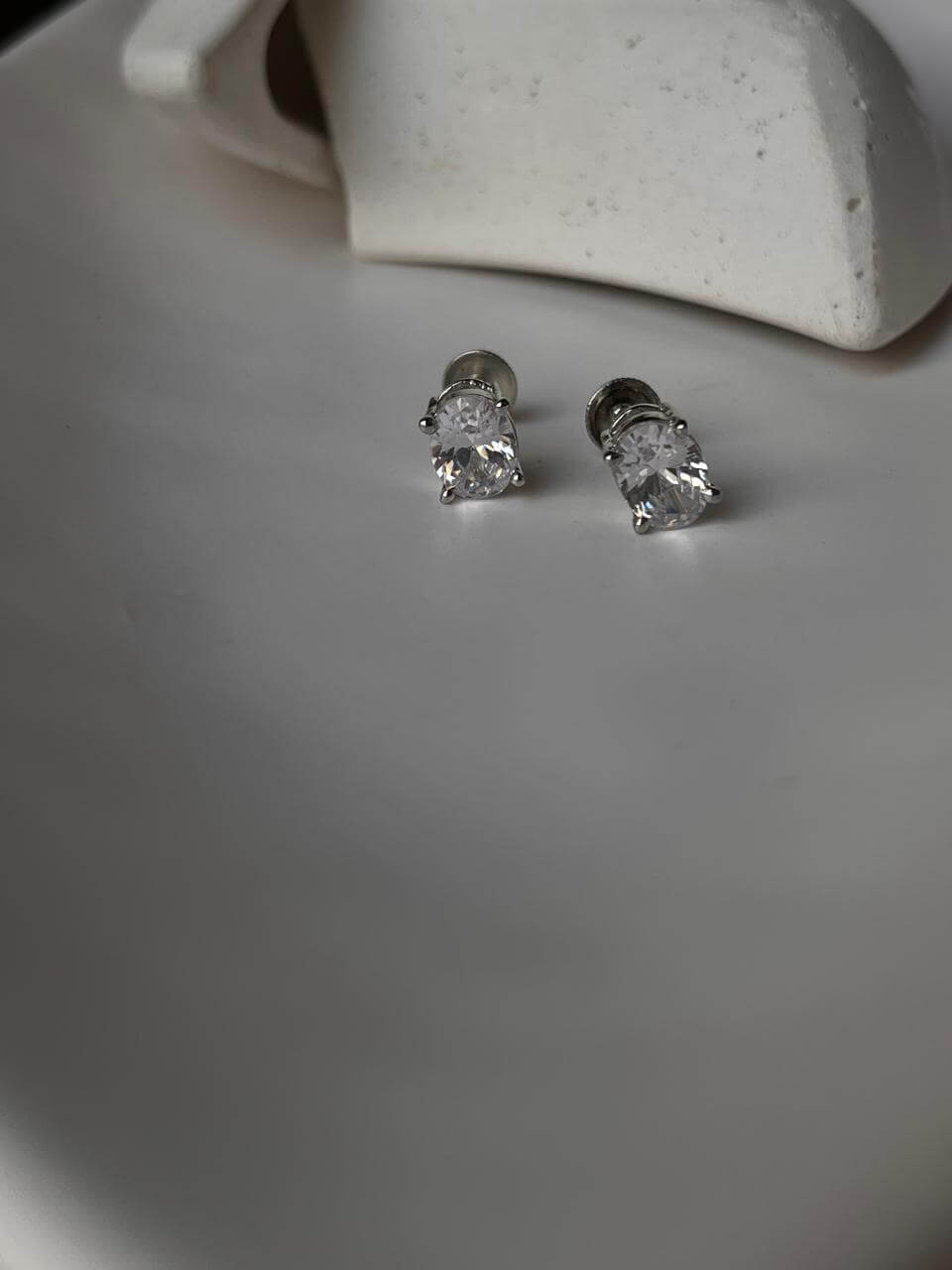 Cz Oval Cut 7MM Silver Studs with South Screw