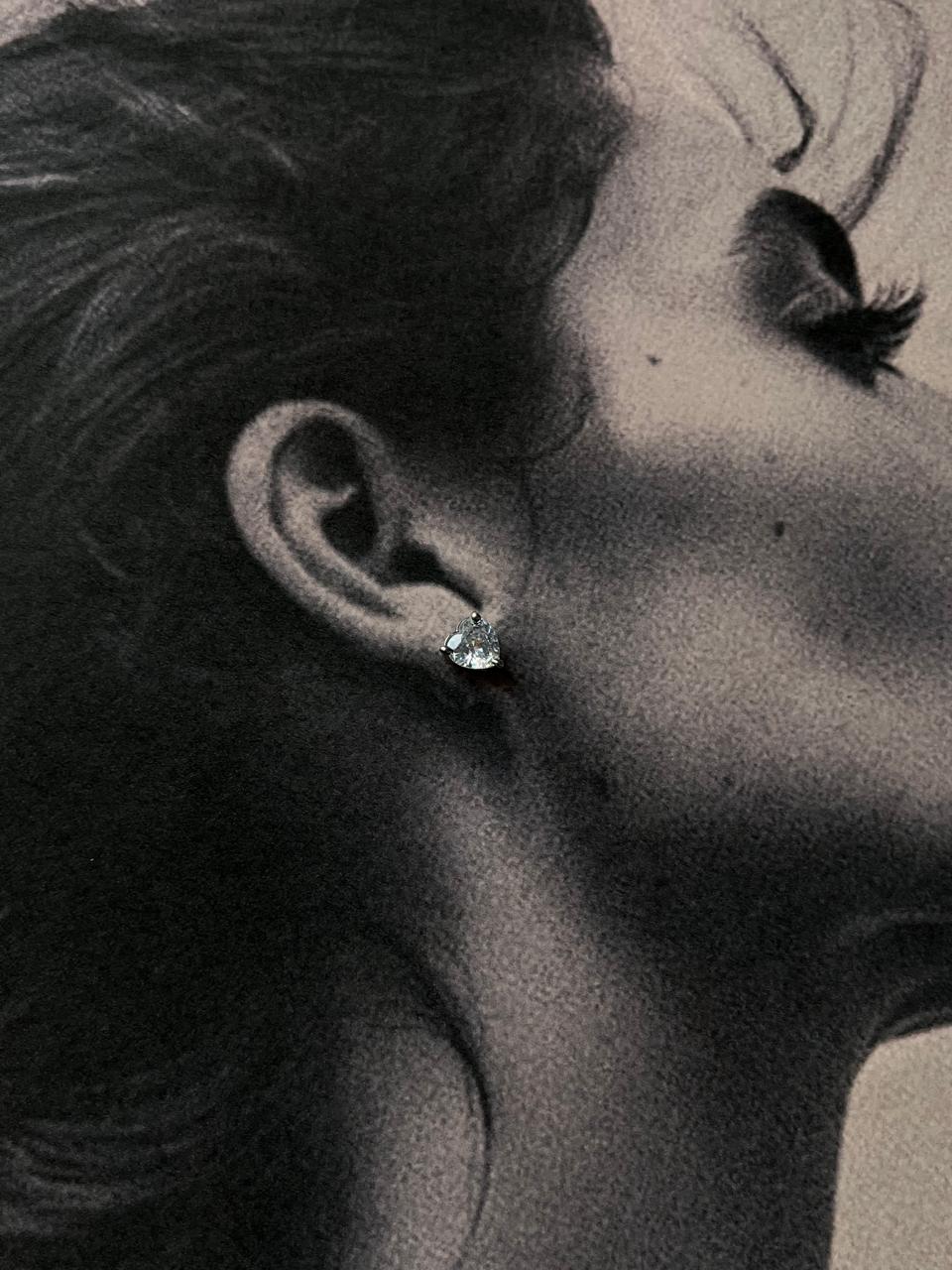 Statement CZ Heart Cut South Screw Silver Stud Earrings