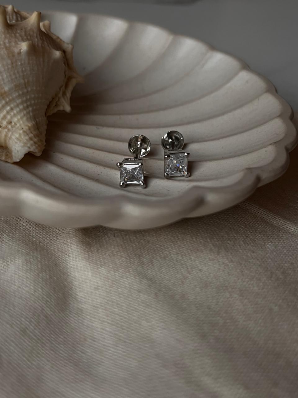 Cz Square Silver Stud Earrings 5MM with South Screw