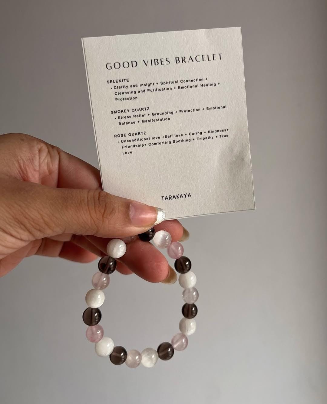 8MM Natural Crystal Bracelet with Good Vibes Intention