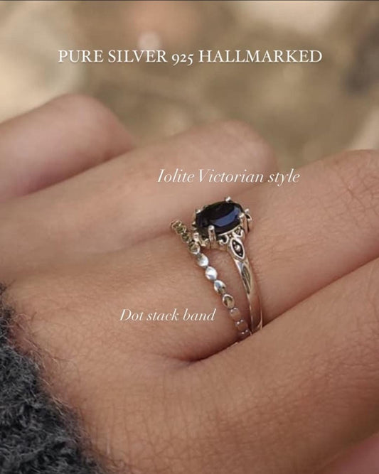 Iolite Dot Band Stack Set Silver Ring