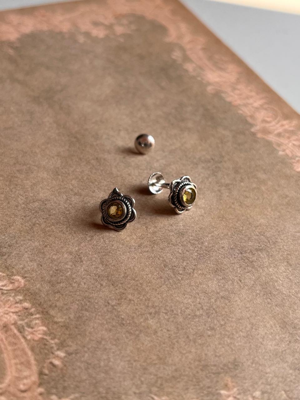 Yellow CZ Flower Silver Studs with South Screw