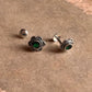 South Screw Green CZ Flower Silver Stud Earrings