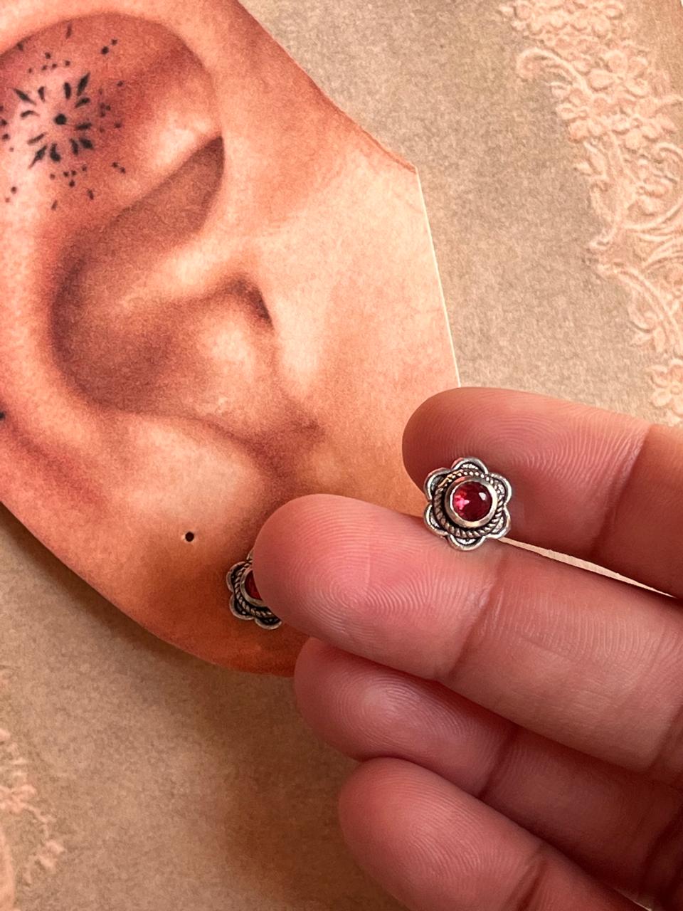 Pink CZ Flower Silver Studs with South Screw
