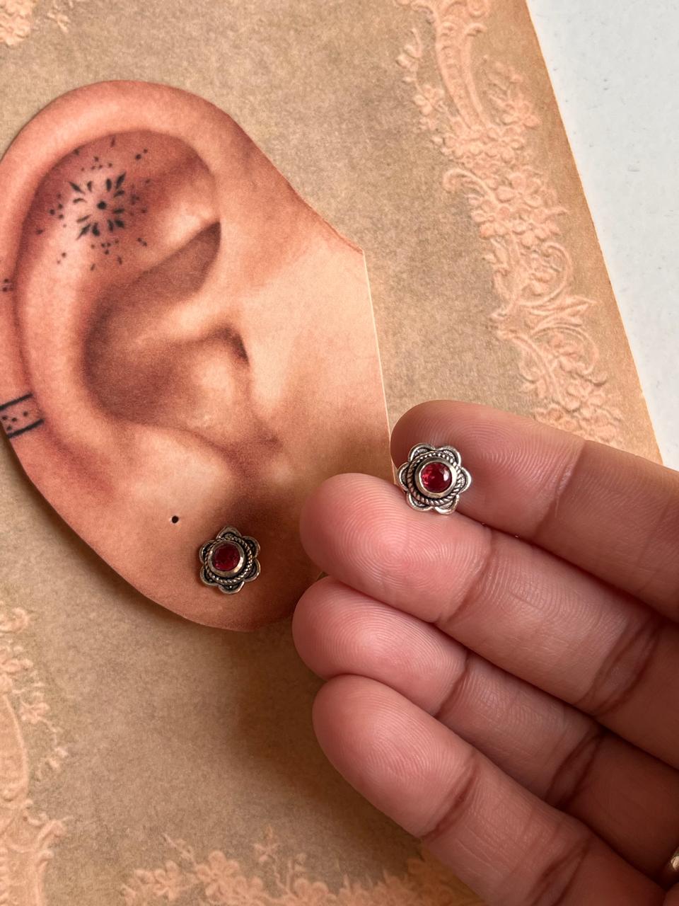 Elegant Pink CZ Flower Silver Studs with South Screw