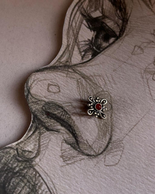 Tribal Rawa Pink CZ Stone Wired Back Silver Nose Pin with vibrant pink gemstone