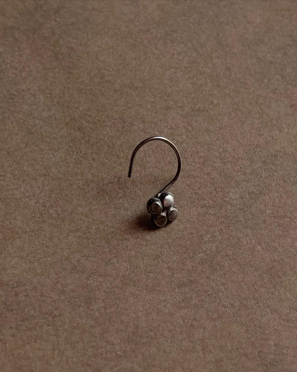 Tribal Rawa Flower Wired Back Silver Nose Pin with floral design