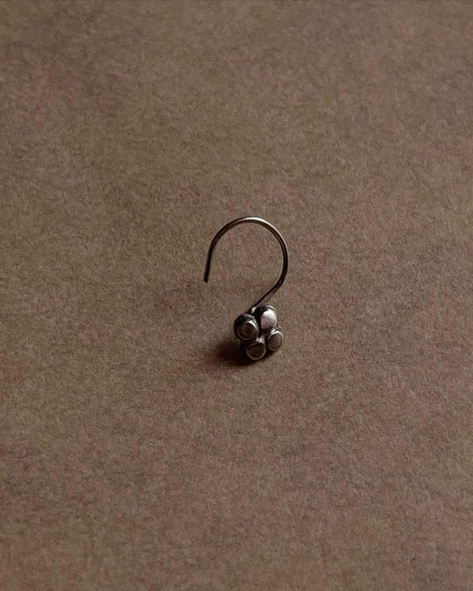 Tribal Rawa Flower Wired Back Silver Nose Pin with floral design